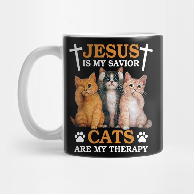 Jesus is My Savior Cat are My Therapy Christians Cat Lover by Kellers